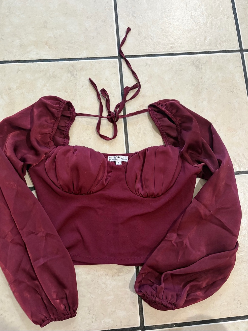 Burgundy Puff-Sleeve Crop Top